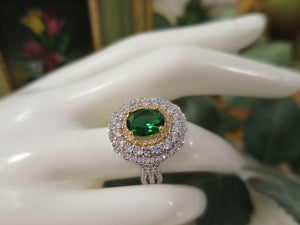 Vintage Jewellery Ring Emerald & White Sapphires Art Deco Design size 7 (66)