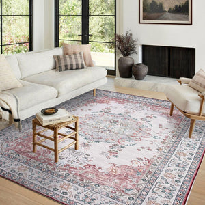 Deal Large Red Ivory Rug Super Soft Allover Medallion Persian Carpet Mat 200x290