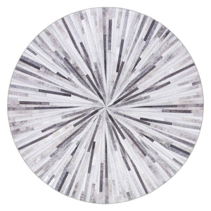 Faux Cowhide Round Rug Grey Striped Non Slip Rubber Back Cow Hide Carpet 2 Sizes