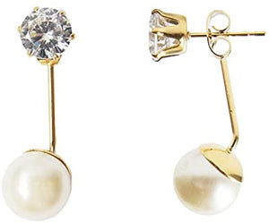 Pearl Drop Earrings Elegant 18K Gold, Silver or Rose Gold Plated, 7mm Crystal Stud suspended with 10 mm manmade pearl earrings