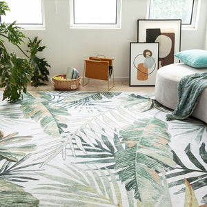 Extra Large Rug Tropical Leaves Subtle Green Modern Carpet Corridor Runner Rugs