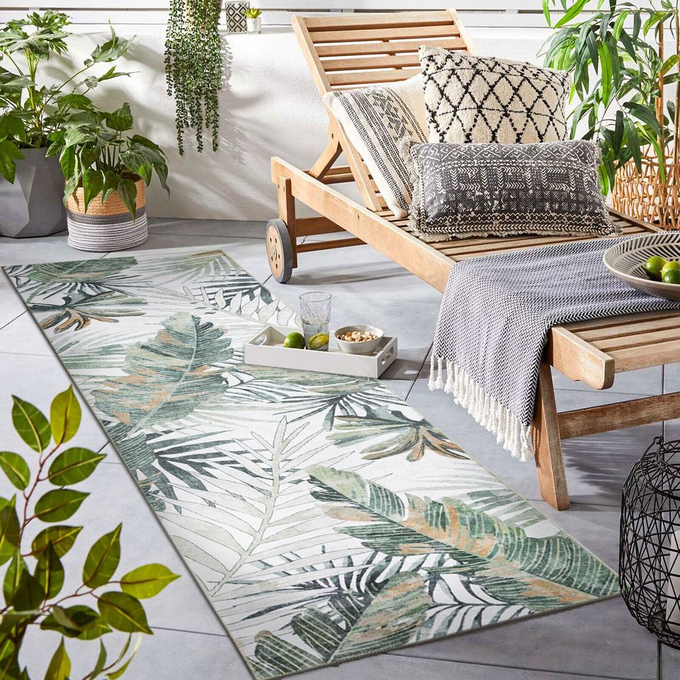 Extra Large Rug Tropical Leaves Subtle Green Modern Carpet Corridor Runner Rugs