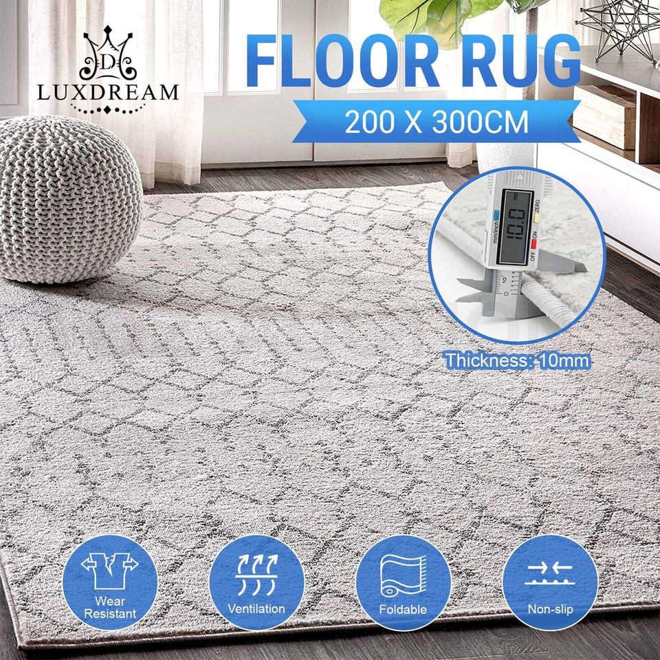 200x300CM Floor Area Rug Mat Non Slip Soft Polyester Carpet Bedroom Moroccan Printing