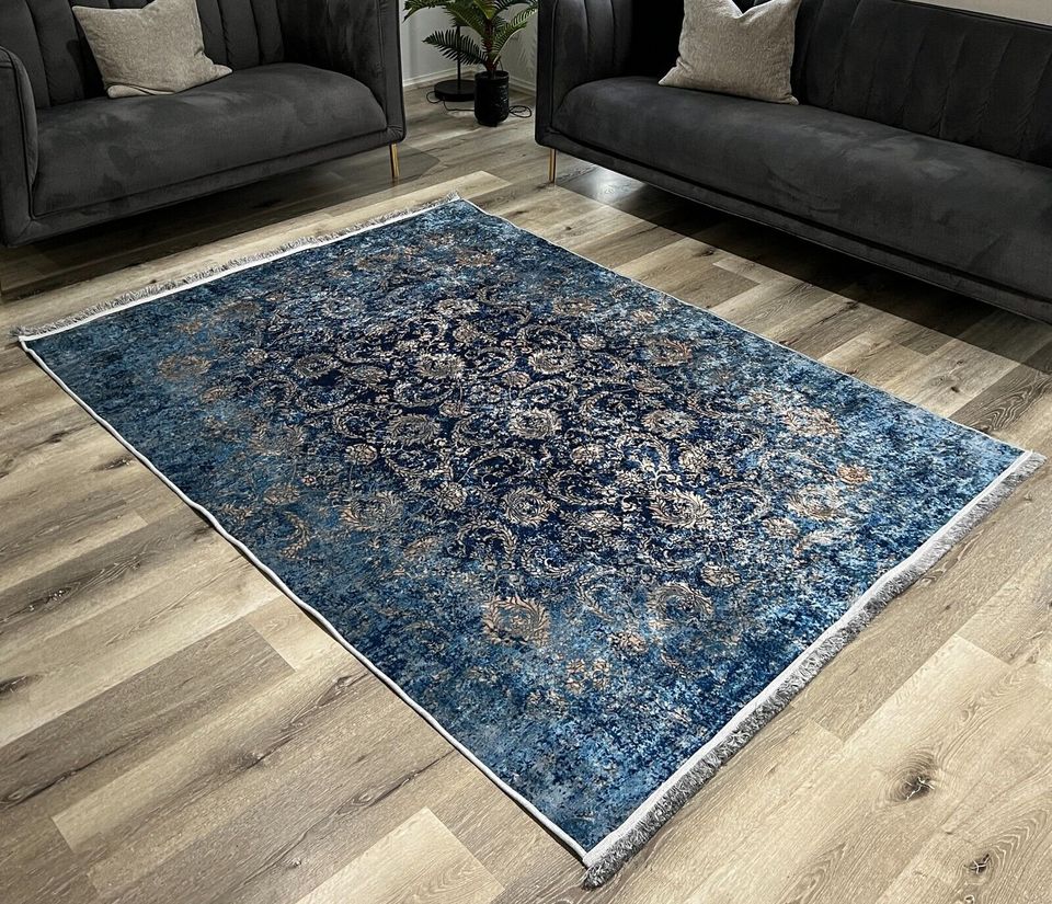 Blue Gold Carpet Rugs Area Modern Carpet Rug Large Bedroom Living Room Anti-Slip