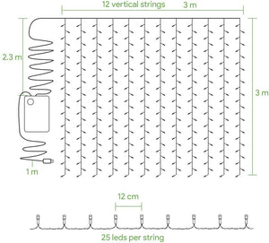 LE LED Window Curtain Lights, 300 LED, 9.84ft x 9.84ft, 8 Modes, USB & Battery Powered String Fairy Light with Remote Control, Warm White, String Light for Christmas/Halloween/Wedding/Party