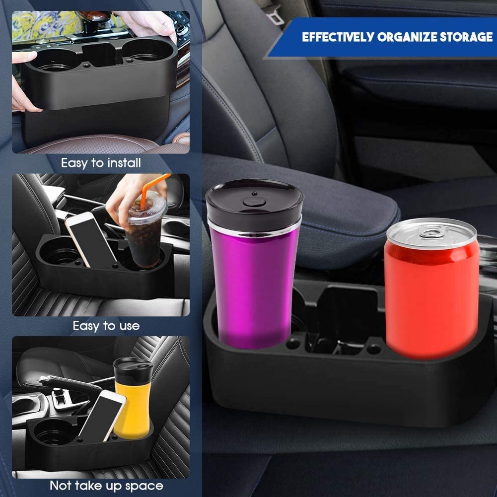 Car Seat Gap Filler, Car Seat Seam Wedge Cup Holder Organiser Universal Portable Drink Bottle Holder Cellphone Holder Coffee Console Side Pocket with Pen Hole - (Black)