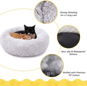 Pets Calming Bed Dog Bed(50CM, Light Grey),Proxima Direct Ultra Soft Cat Cushion Bed Round Nest Fluffy Plush Bed Donut Cuddler Dog Bed with Non-Slip Bottom Suitable for Cats or Small Medium Dogs Puppy