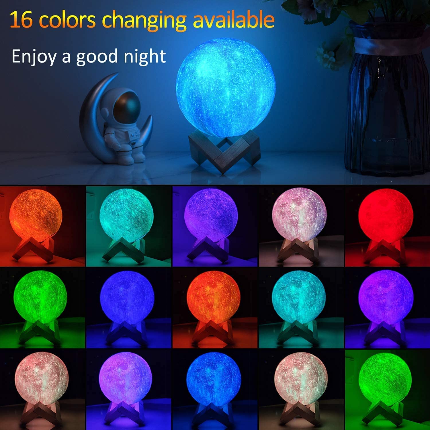 Moon Lamp Galaxy Moon Night Light 3D Printing Dimmable Timer Moonlight 16 Colors with Stand & Remote & Touch Control & USB Rechargeable, Birthday for Baby Kids Friend Party Bedroom (4.7 Inch