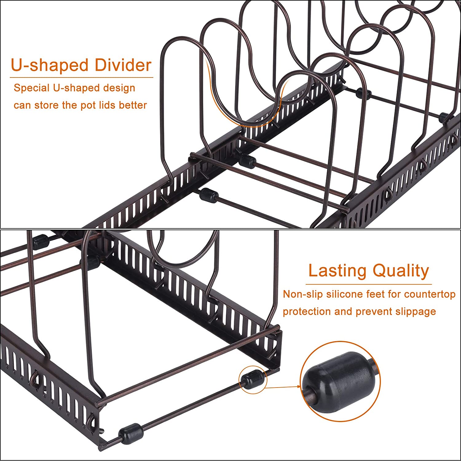 Toplife Expandable Pans Organiser Rack, 10 Adjustable Compartments, Cookware Holder