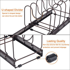 Toplife Expandable Pans Organiser Rack, 10 Adjustable Compartments, Cookware Holder