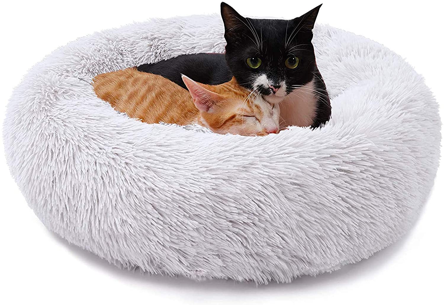 Pets Calming Bed Dog Bed(50CM, Light Grey),Proxima Direct Ultra Soft Cat Cushion Bed Round Nest Fluffy Plush Bed Donut Cuddler Dog Bed with Non-Slip Bottom Suitable for Cats or Small Medium Dogs Puppy