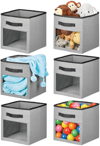 mDesign Soft Fabric ClosetStorage for Baby, Kids Room, Nursery, Toy Room, Furniture Units, 6 Pack - Grey/Black