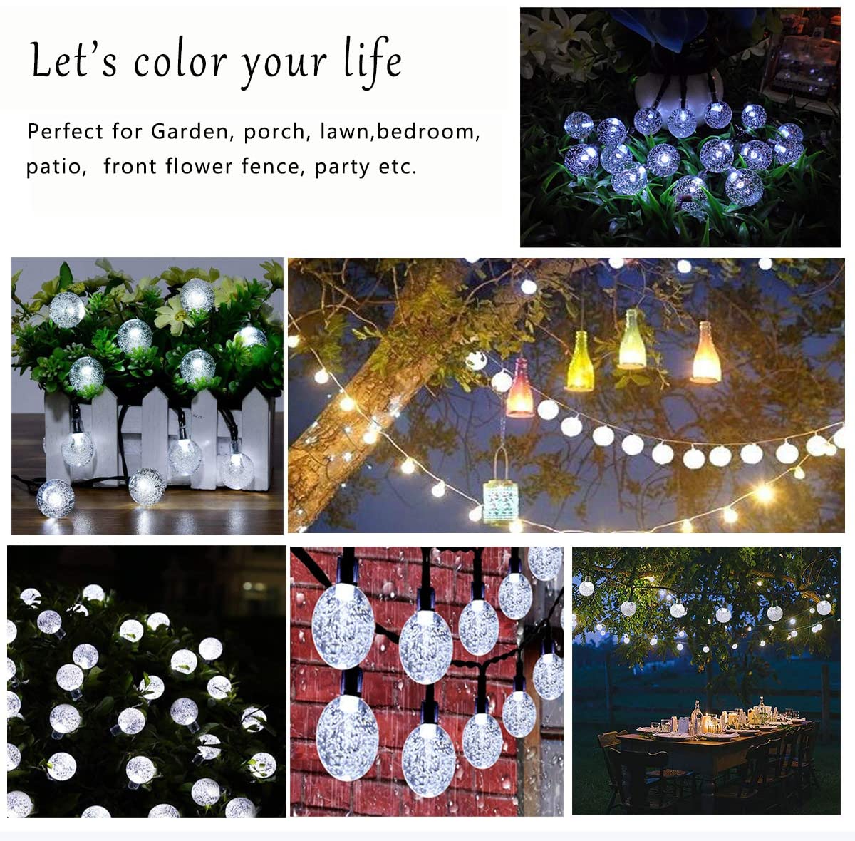 Solar Garden Lights Outdoor Waterproof, 50LED Globe Fairy Lights , 8 Mode 7M/24Ft Indoor/Outdoor Solar String Lights for Garden Patio Yard Home Christmas Parties Wedding (White)