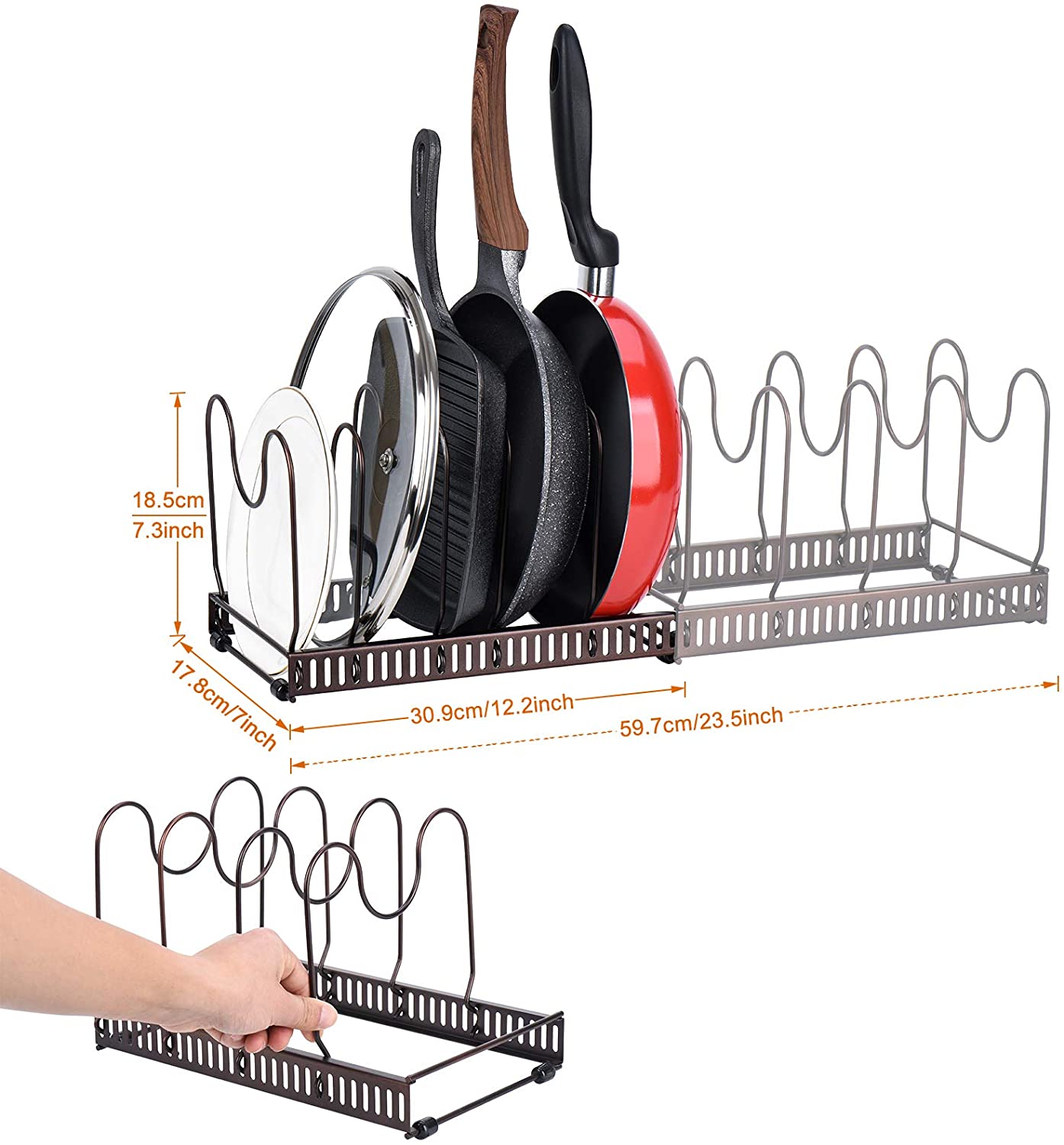 Toplife Expandable Pans Organiser Rack, 10 Adjustable Compartments, Cookware Holder