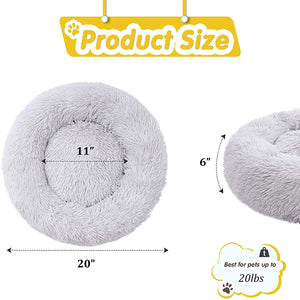 Pets Calming Bed Dog Bed(50CM, Light Grey),Proxima Direct Ultra Soft Cat Cushion Bed Round Nest Fluffy Plush Bed Donut Cuddler Dog Bed with Non-Slip Bottom Suitable for Cats or Small Medium Dogs Puppy