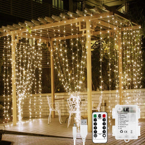 LE LED Window Curtain Lights, 300 LED, 9.84ft x 9.84ft, 8 Modes, USB & Battery Powered String Fairy Light with Remote Control, Warm White, String Light for Christmas/Halloween/Wedding/Party