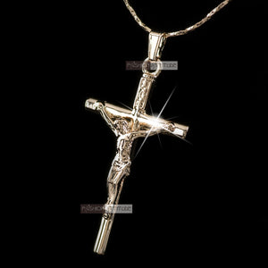 18k Rose gold GF Jesus cross CRUCIFIX classic pendant necklace