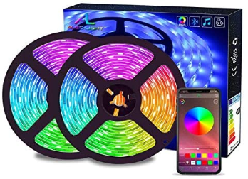 Bluetooth LED Strips Lights, ALED LIGHT 5050 RGB 2x5 meters LED Strip Lights 300 LED Waterproof Light Band Controlled by Remote Control 44K