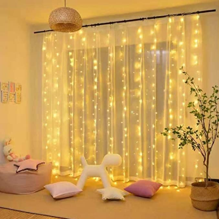 Curtian String Lights, 300 LEDs Window Curtain Fairy Lights Copper Wire Twinkle Star String Lights