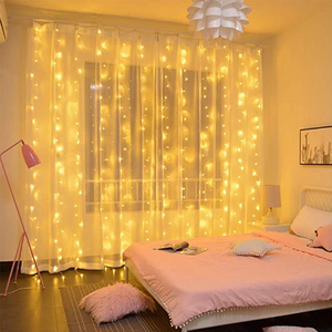 Curtian String Lights, 300 LEDs Window Curtain Fairy Lights Copper Wire Twinkle Star String Lights