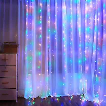 Anpro 4 Color Window Curtain String Light, Warm White & Multicolor 320LED Fairy Starry Lights