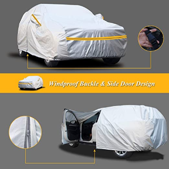 Autsop Car Cover Waterproof all Weather, 6-Layers Car Covers for Automobiles Snowproof Sunproof Dustproof Windproof Hail Protection Outdoor, Full Exterior Covers with Cotton, Universal Fit for SUV/JEEP up to 200"