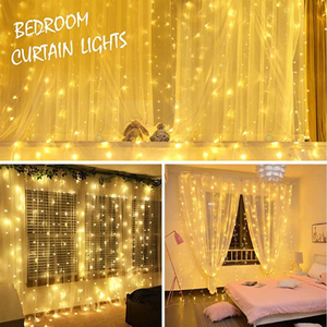 Curtian String Lights, HWZX 300 LED Window Curtain String Light with Remote Control Timer