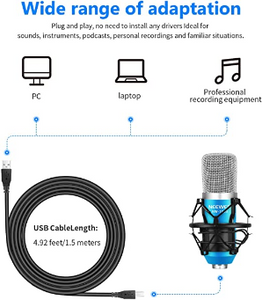 Neewer USB Microphone Kit for Windows and Mac, Includes Suspension Scissor Arm Stand, Shock Mount, Pop Filter, USB Cable and Table Mounting Clamp for Broadcasting and Sound Recording (Blue & Silver)