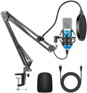 Neewer USB Microphone Kit for Windows and Mac, Includes Suspension Scissor Arm Stand, Shock Mount, Pop Filter, USB Cable and Table Mounting Clamp for Broadcasting and Sound Recording (Blue & Silver)