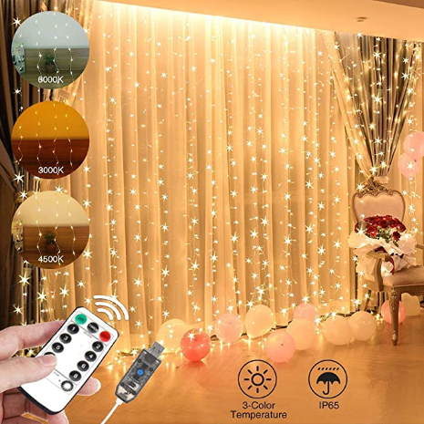 Twinkle String Lights with Remote Control Timer 300 Led USB Powered for Window Curtain