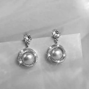 18k white gold made with swarovski crystal pearl 925 silver drop stud earrings