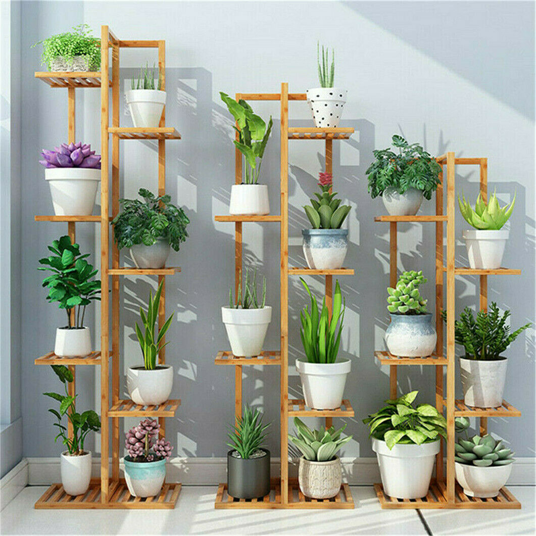 High Strength Bamboo Plant Stand Rack Multiple Flower Pot Holder Shelf Hold 50kg