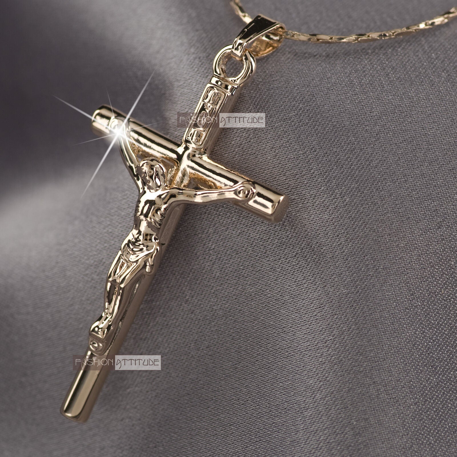 18k Rose gold GF Jesus cross CRUCIFIX classic pendant necklace