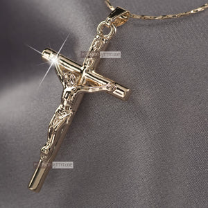 18k Rose gold GF Jesus cross CRUCIFIX classic pendant necklace