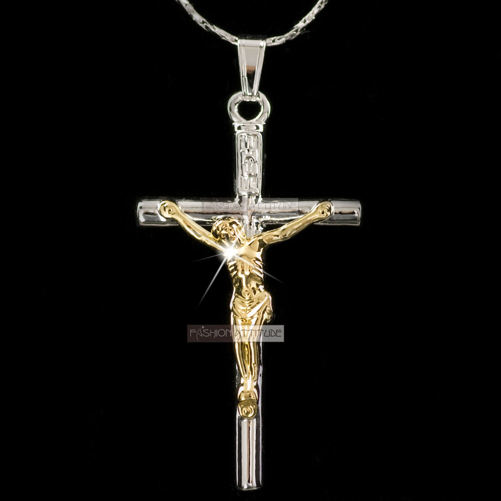 18k Rose gold GF Jesus cross CRUCIFIX classic pendant necklace