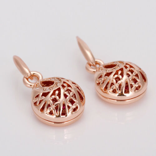 New 18K Rose GOLD Filled Vintage Filigree Crystal Drop Dangle Earrings Elegant