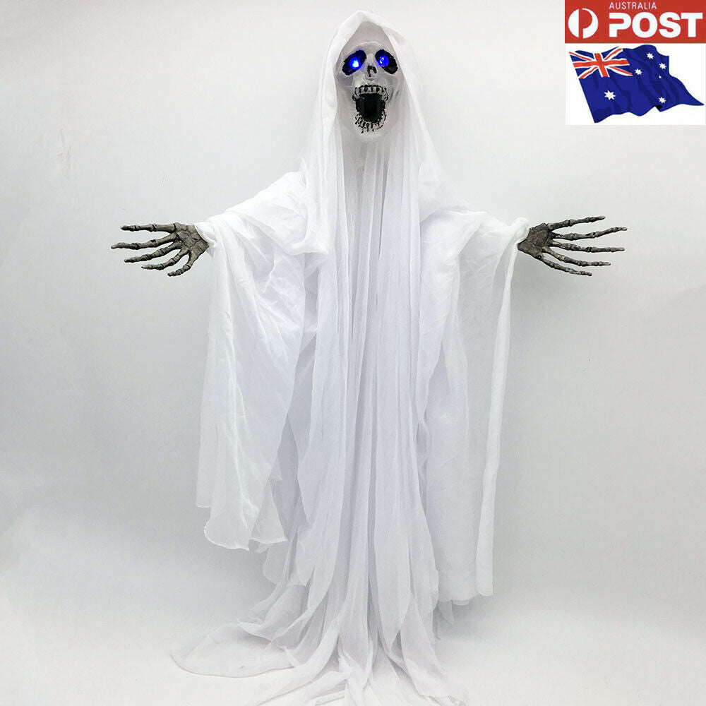 Hanging Skull Creepy Ghost 100cm W/Flashing Light up eyes Halloween Party Prop