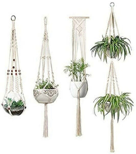 4pc Macrame Plant Hanger Indoor Outdoor Hanging Planter Stand Flower Pots Holder