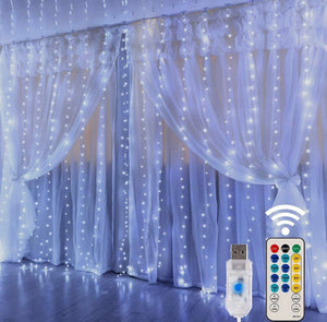 Window Curtain String Lights, 300 LED 8 Lighting Modes Fairy Copper Light with Remote