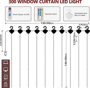 Window Curtain String Lights, 300 LED 8 Lighting Modes Fairy Copper Light with Remote