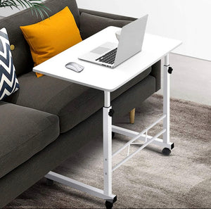 Mobile Laptop Desk Adjustable Height 360°Rotation Wooden Table Top Metal Frame Notebook Computer