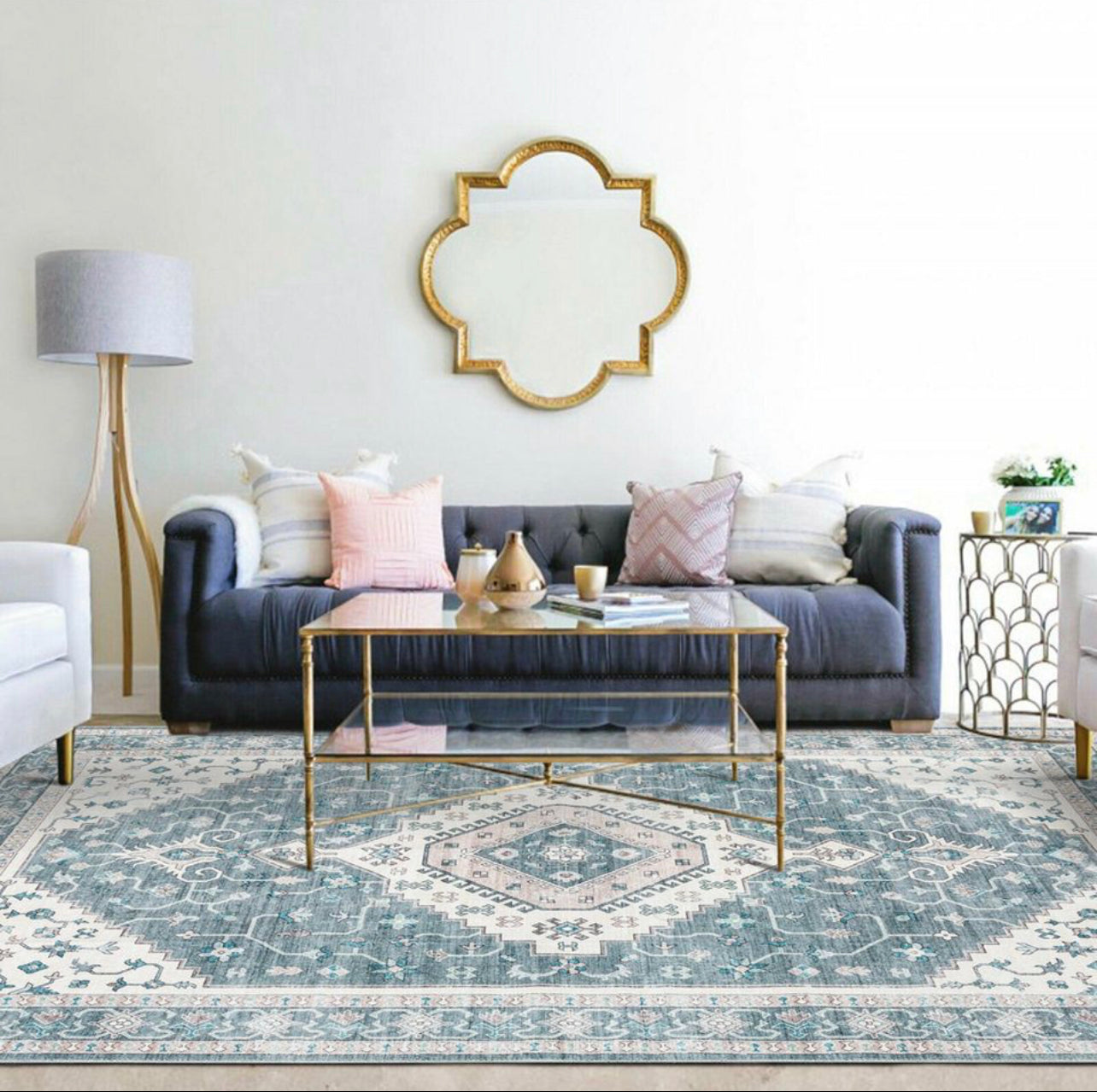 Large Rugs Blue Boho Carpet - Includes matching doormat