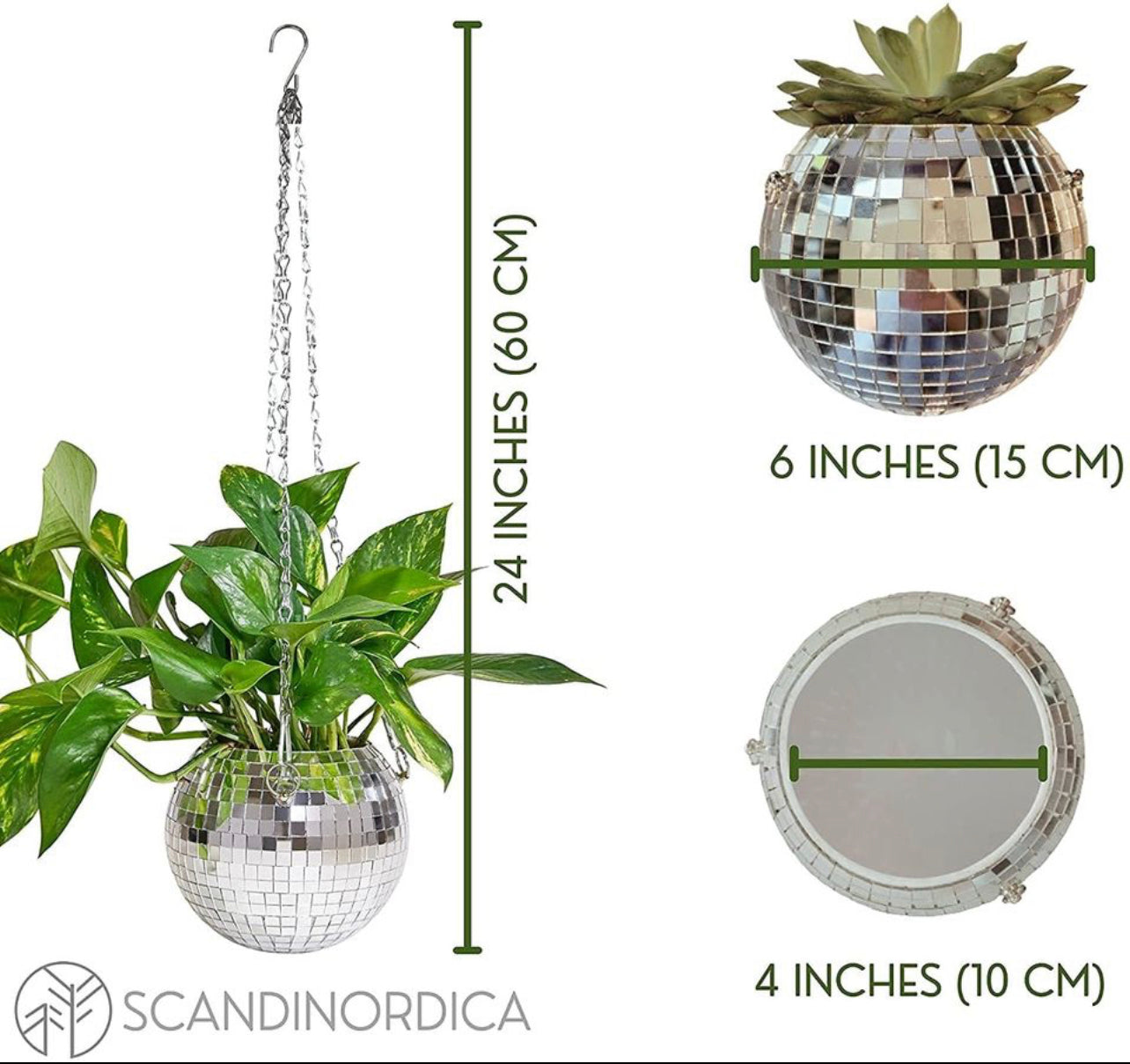 Disco Ball Planter - 15 cm Hanging Disco Ball Planter Pot Plant Hanger