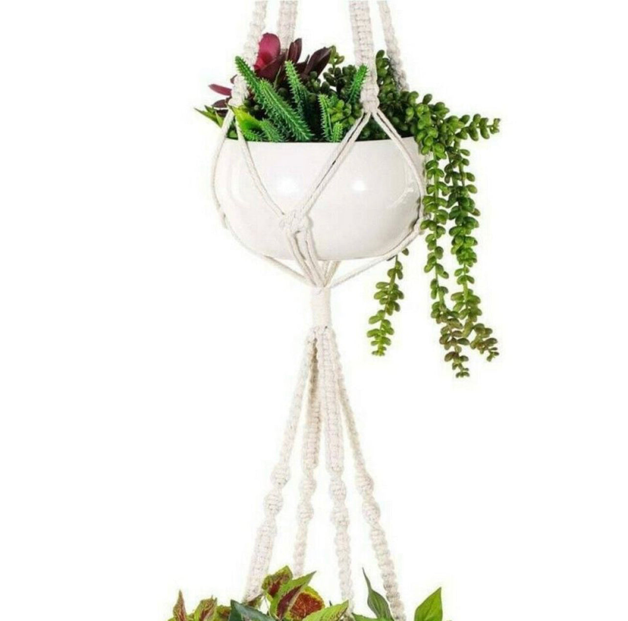 4pc Macrame Plant Hanger Indoor Outdoor Hanging Planter Stand Flower Pots Holder