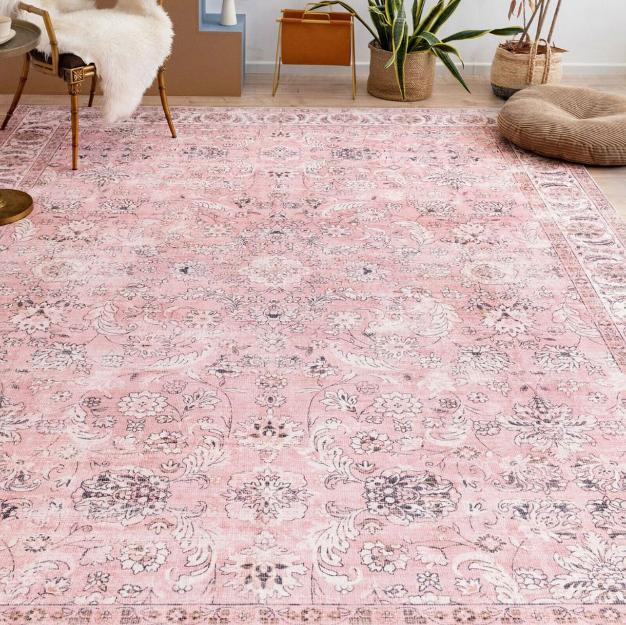 Large Rug Dusty Pink Beautiful Allover Distressed High Traffic Carpet Runner