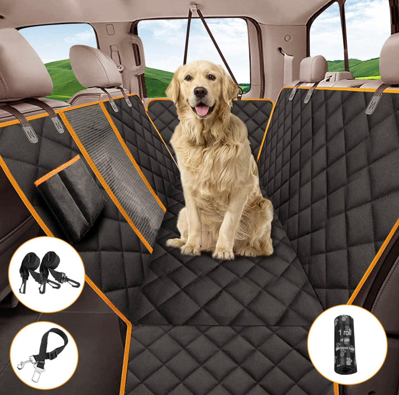 Dog Car Protector, Dog Car Seat Cover, Waterproof Pet Seat Cover Protector for Car with Mesh Visual Window & Seat Belt