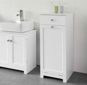 White Bathroom Cabinet with Laundry Basket and Drawer,Tilt-Out Laundry Hamper, Storage Cabinet