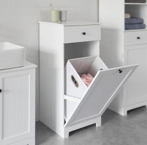 White Bathroom Cabinet with Laundry Basket and Drawer,Tilt-Out Laundry Hamper, Storage Cabinet