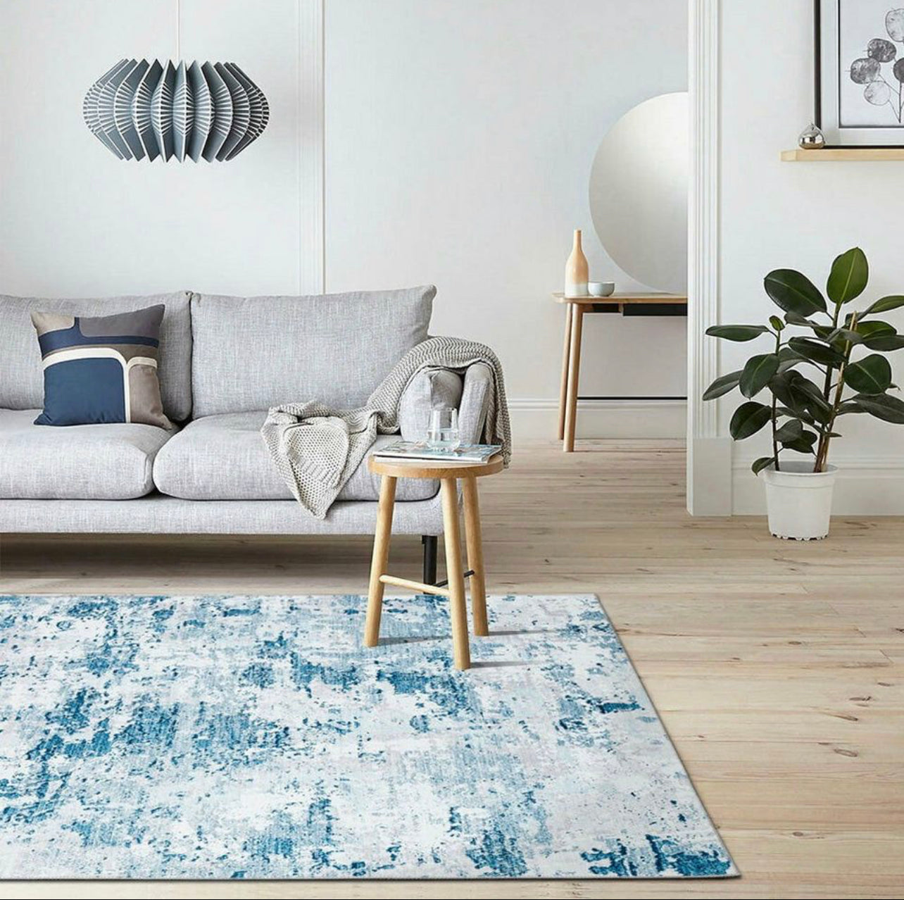 Large Rug Ocean Blue Soft Distressed Abstract Lounge Carpet Mat Hallway Runner