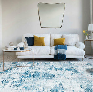 Large Rug Ocean Blue Soft Distressed Abstract Lounge Carpet Mat Hallway Runner